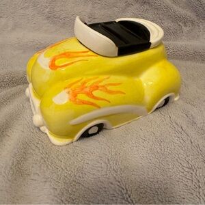 Novelty Yellow Convertible VW Beetle Ceramic‎ Car with Flames Cookie Storage Jar